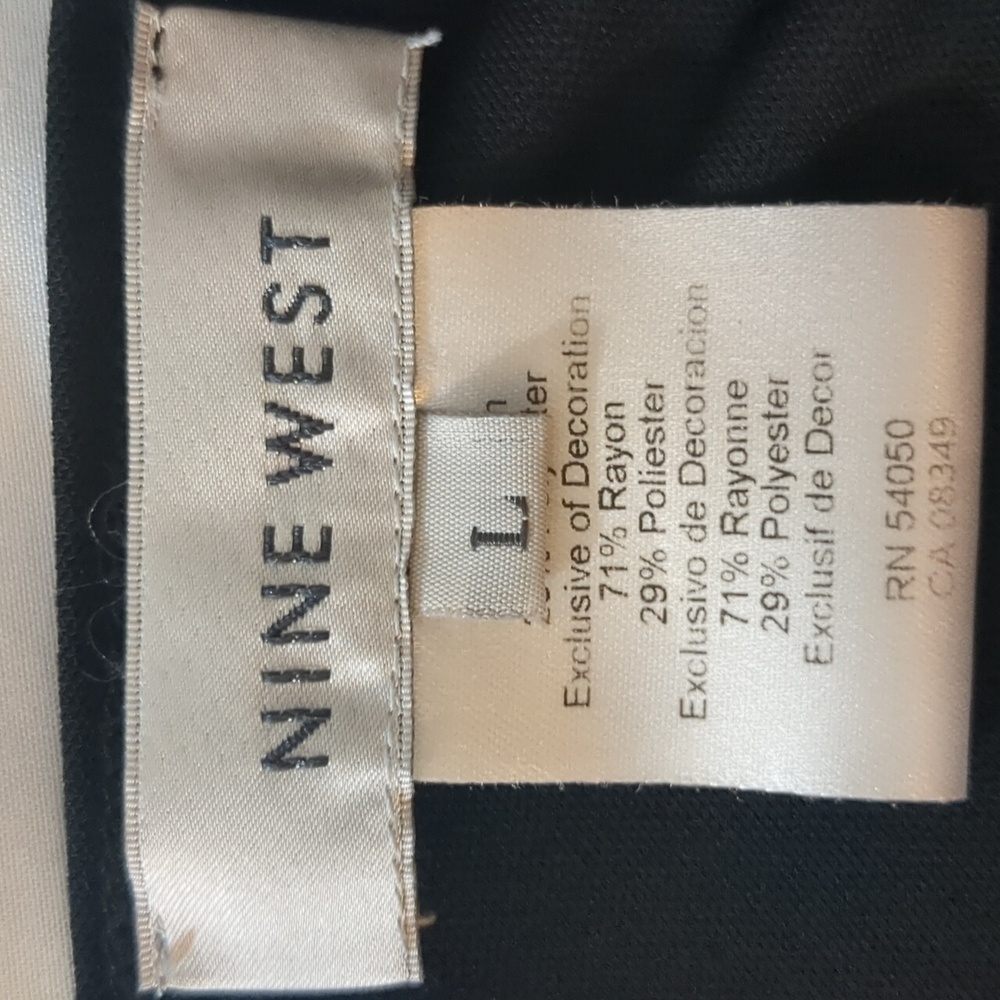 Nine West Black Blouse Short Sleeve V Neck Front and Back Sz L - Picture 2 of 6